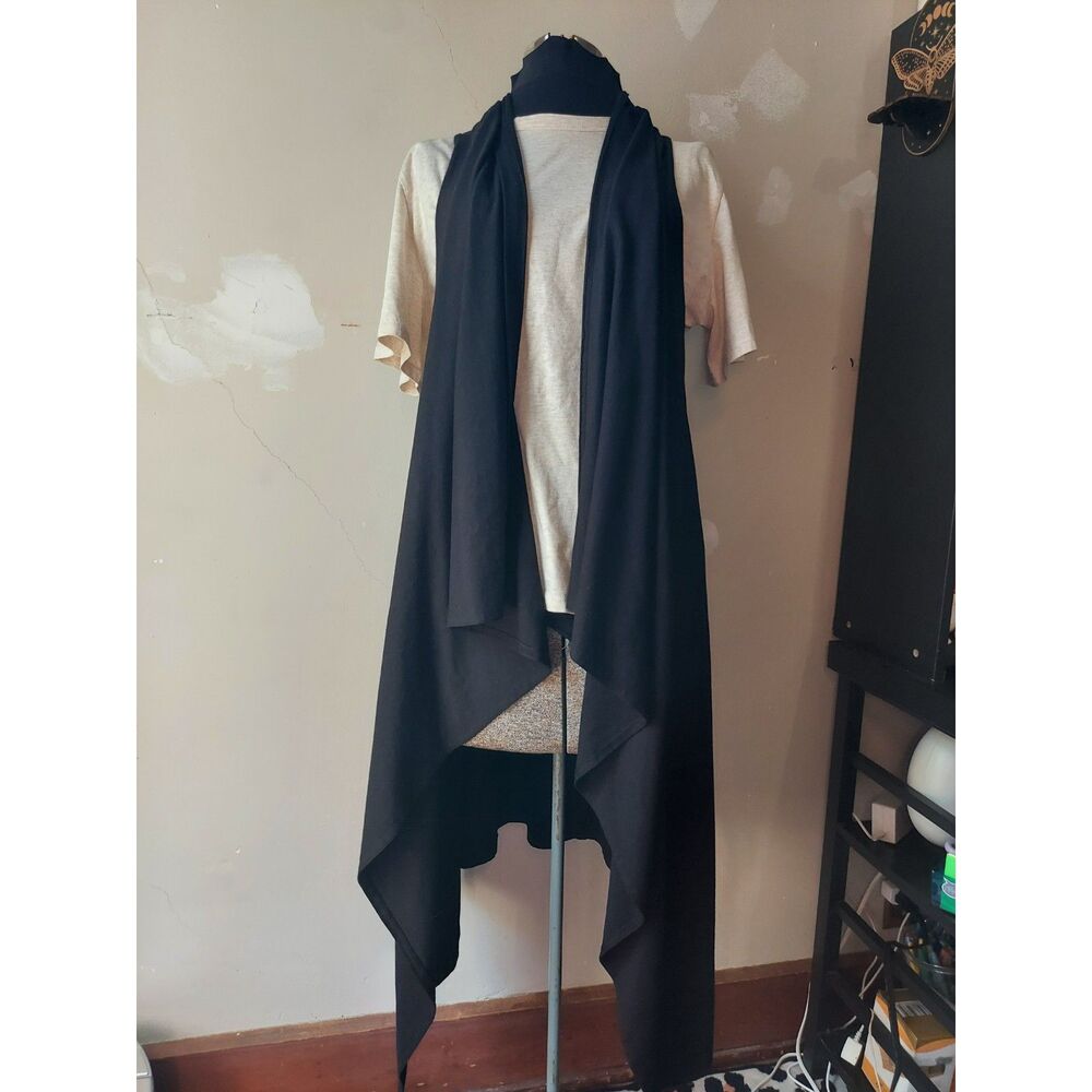 Bryn Walker Bamboo Organic Cotton Lagenlook Black Long Sleeveless Vest Sz Small